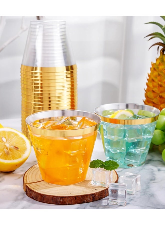 20 PCS Gold Plastic Cups,9 oz Clear Plastic Cups,Disposable Wine Glasses for Party - Image 3